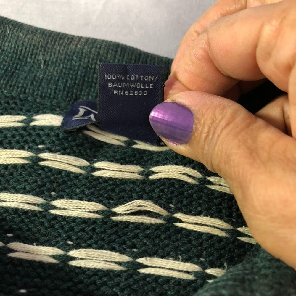 Vintage Nordic Snowflake 1/4 Zip Pullover Sweater Land's End Large Forest Green - Picture 6 of 9